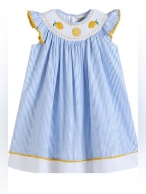 Lil Cactus Smocked Blue And White Lemon Dress NWT 18-24M